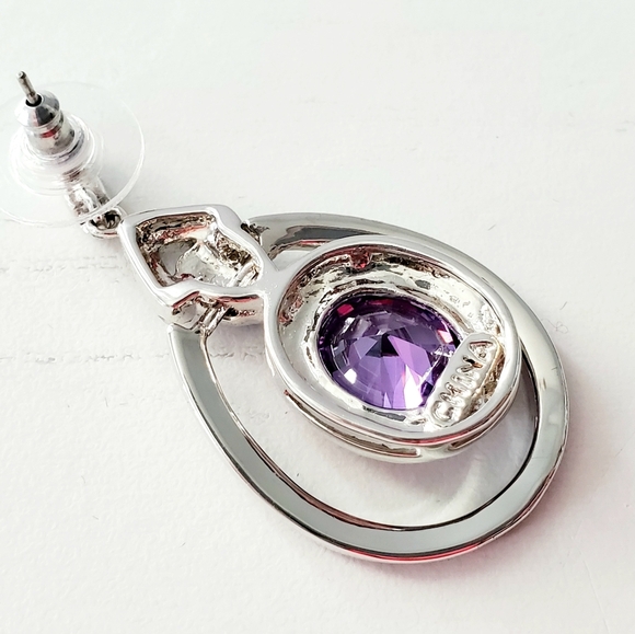 Simulated Amethyst Dangle Earrings Silver Plated - Picture 3 of 3